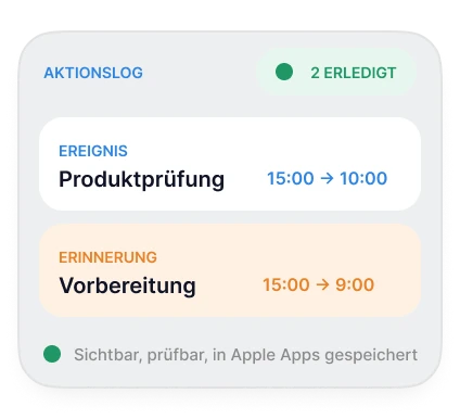 Oriio zeigt den von einer KI-Anfrage erstellten Termin